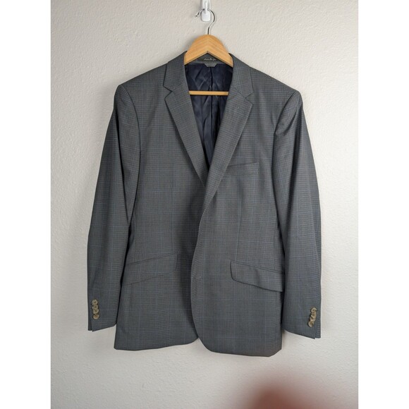 Indochino Sport Coat Mens 40R 41 Gray Charcoal Blue Plaid Wool Jacket Blazer 188